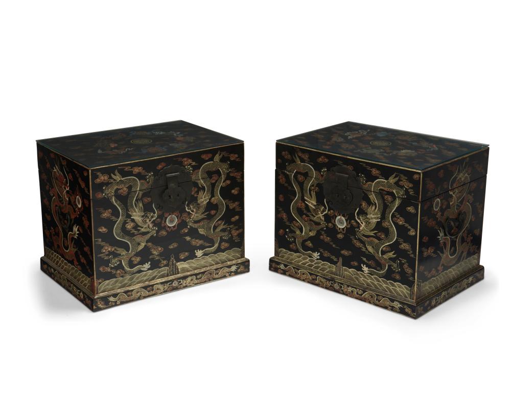 A PAIR OF CHINESE LACQUERED STORAGE