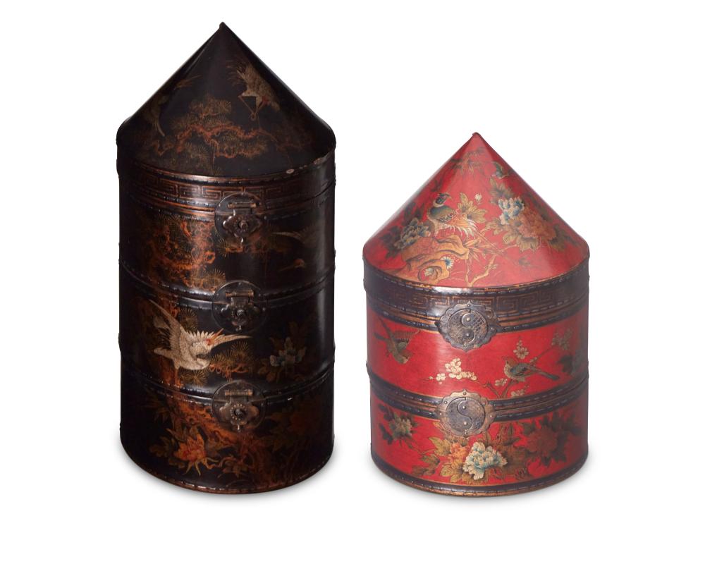 TWO CHINESE MULTI TIERED HAT BOXESTwo 3b2e83