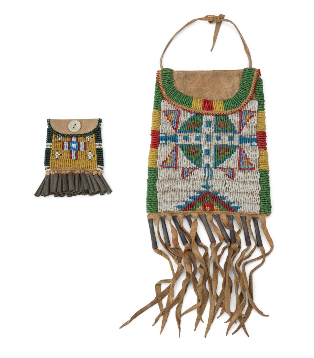 TWO SIOUX BEADED HIDE BAGSTwo Sioux