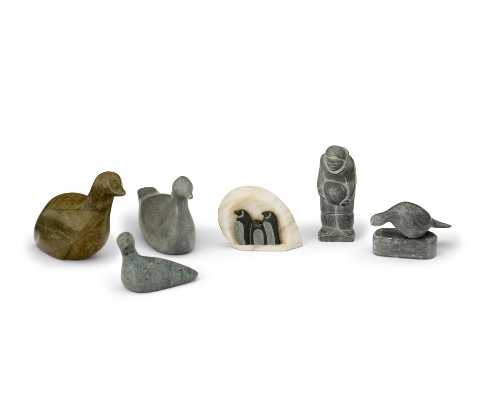 A GROUP OF CARVED STONE ANIMALSA