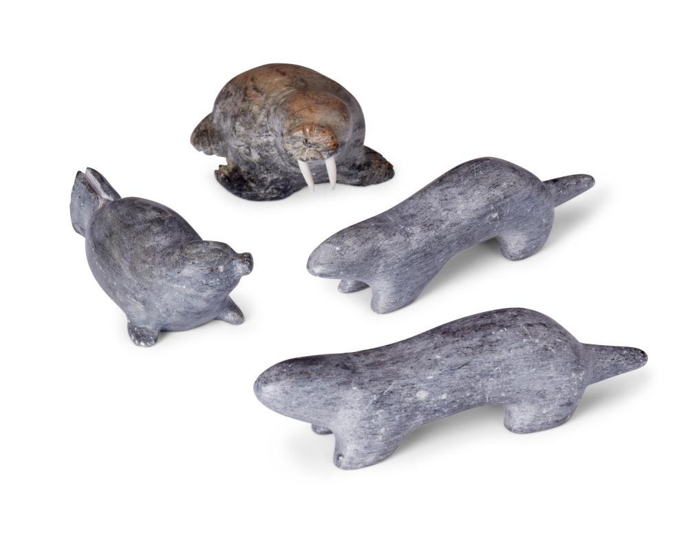 FOUR INUIT CARVED STONE ANIMALSFour