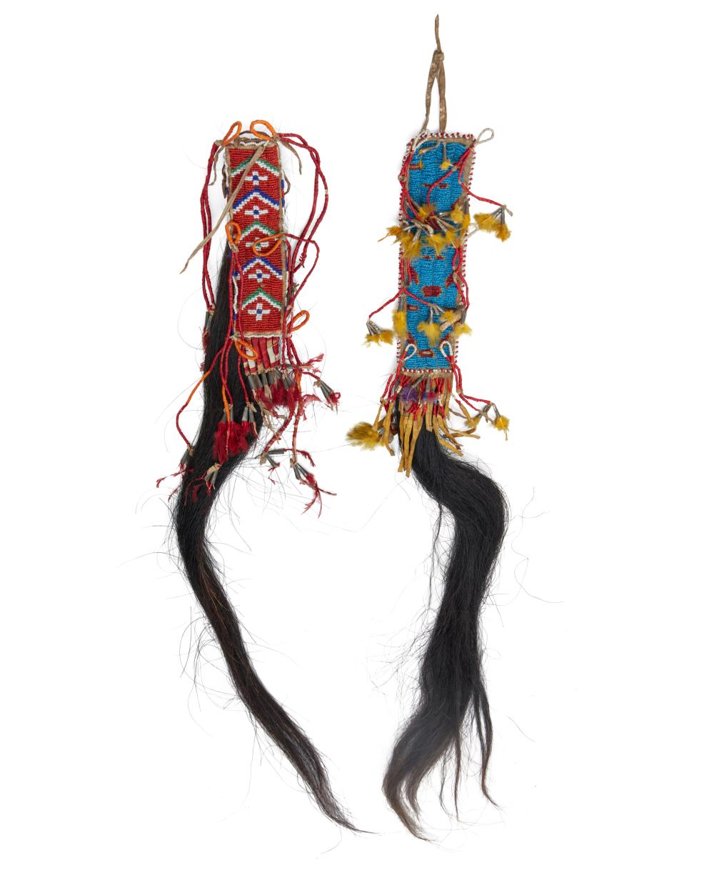 TWO PLAINS BEADED HIDE HORSE TAIL