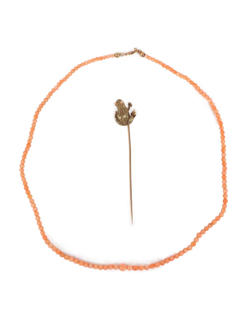 CORAL SEED BEAD NECKLACE WITH 12CT
