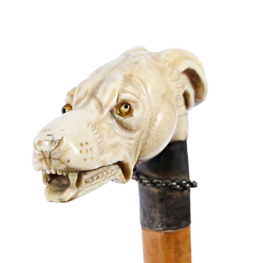 ANTIQUE VICTORIAN CARVED DOG HEAD