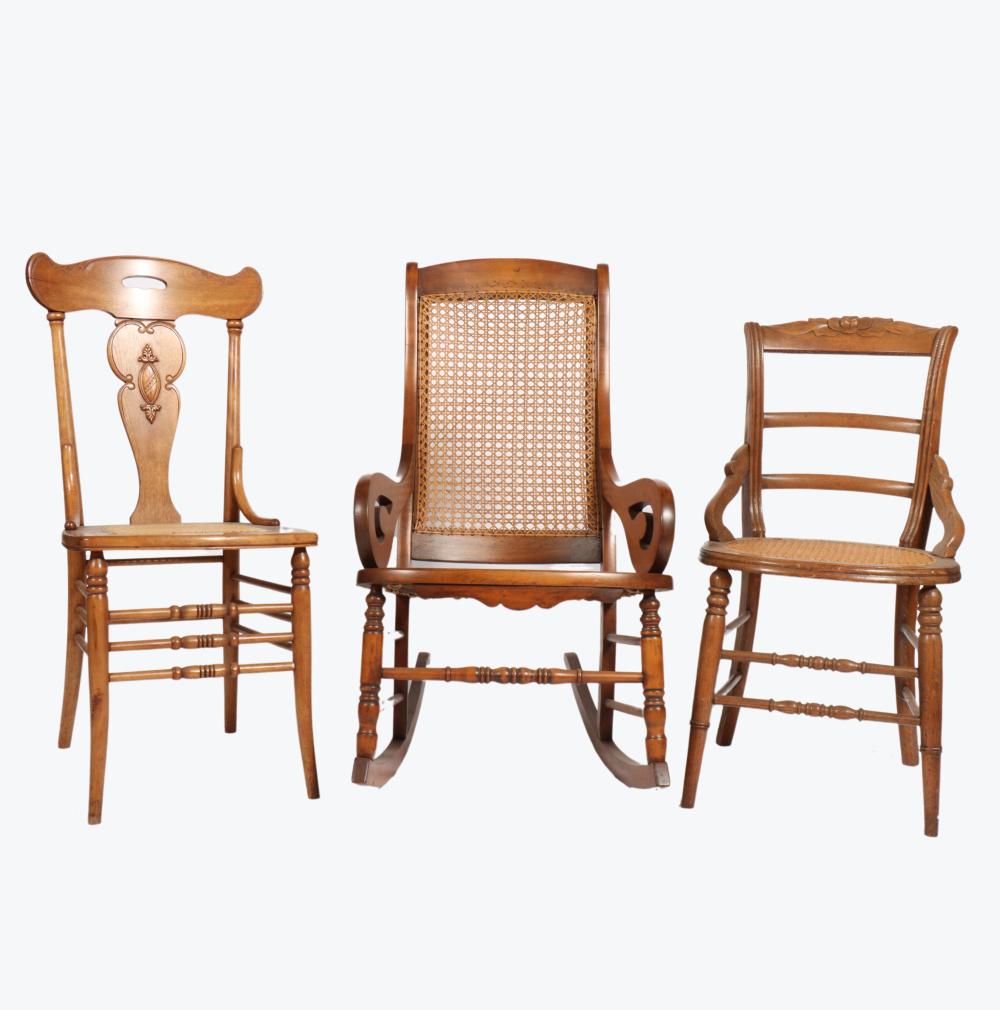 LOT OF 3 VICTORIAN CANED CHAIRS: