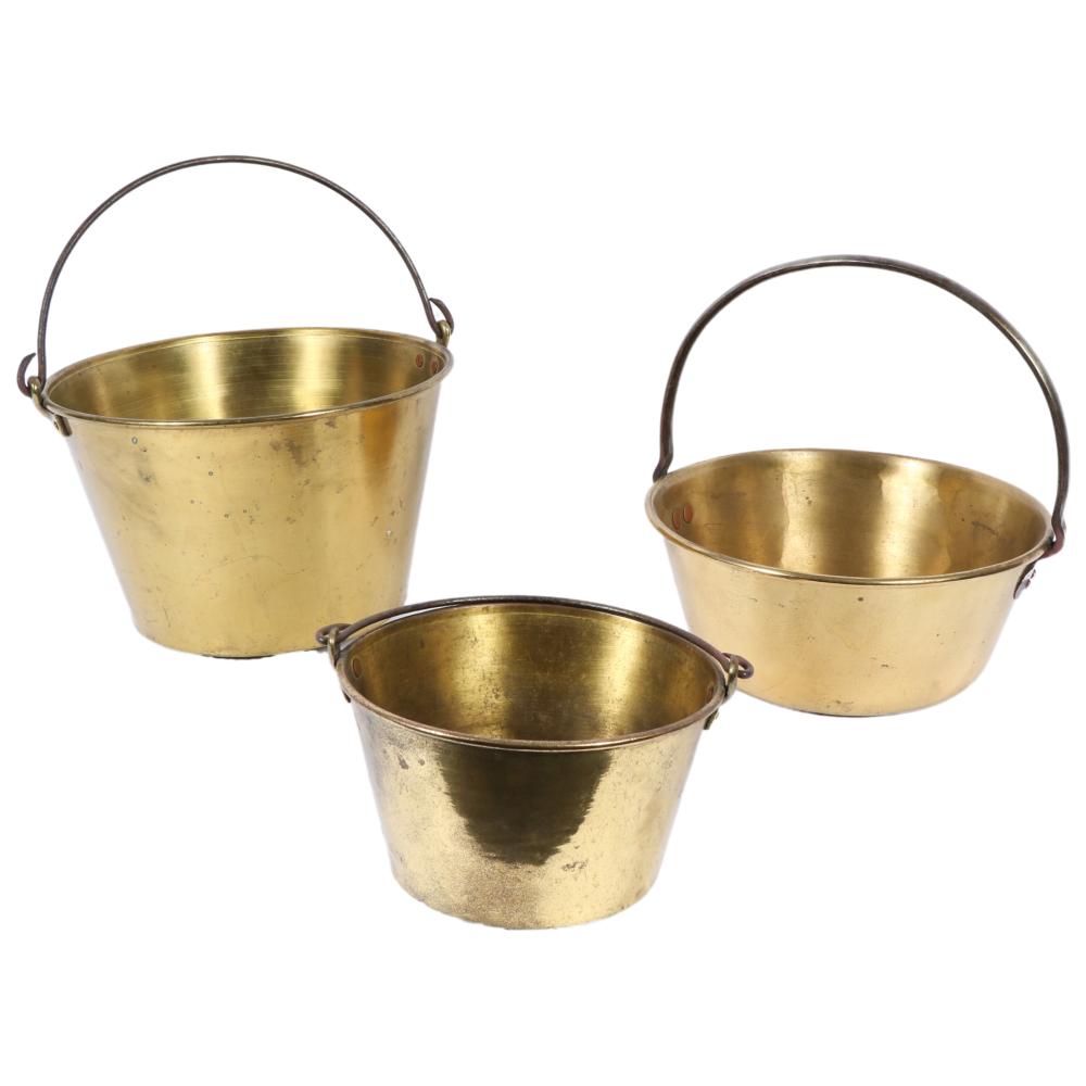 THREE BRASS KITCHEN KETTLES 8 3b30c1