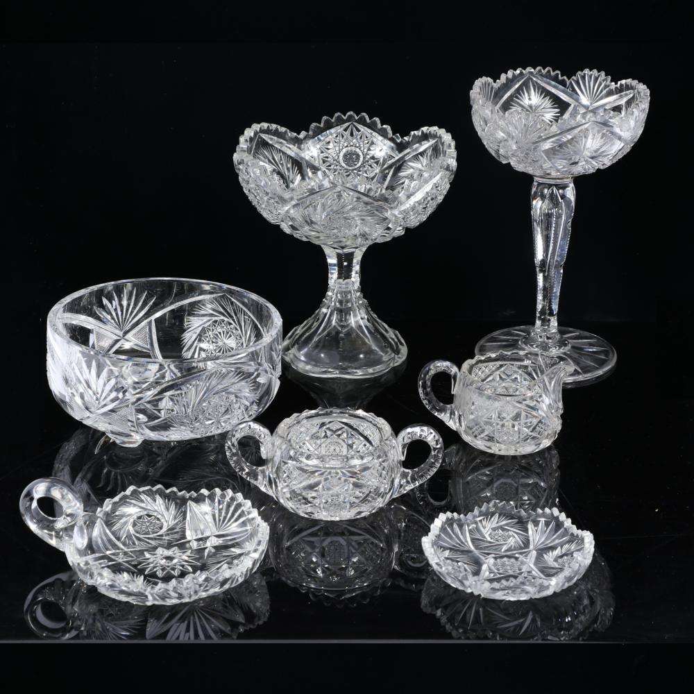 ANTIQUE WHEEL CUT CRYSTAL GROUP OF 7