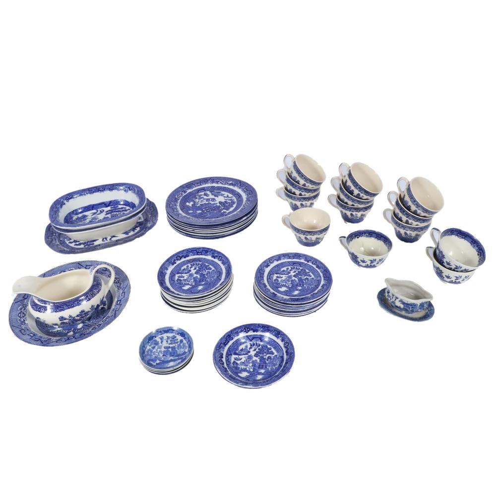 ENGLISH BLUE WILLOW CHINA DISH SET,