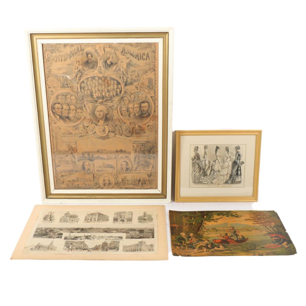 COLLECTION OF ANTIQUE FRAMED PRINTS;