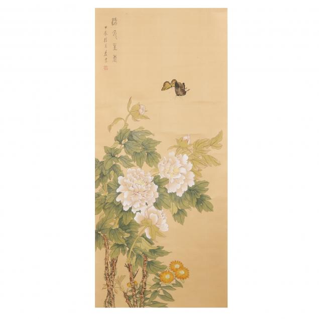 A CHINESE FLOWER PAINTING ON SILK  Dated