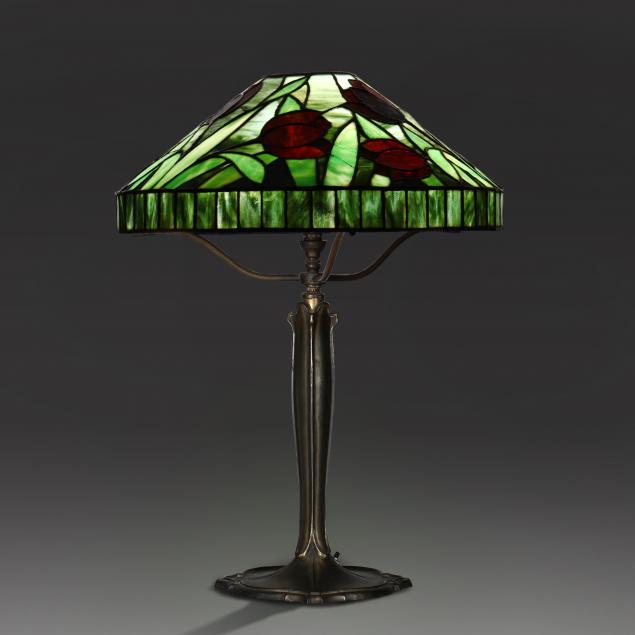 BRADLEY & HUBBARD RED TULIP LEADED GLASS