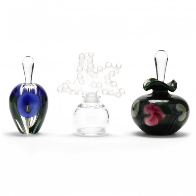 THREE GLASS PERFUME BOTTLES, LALIQUE