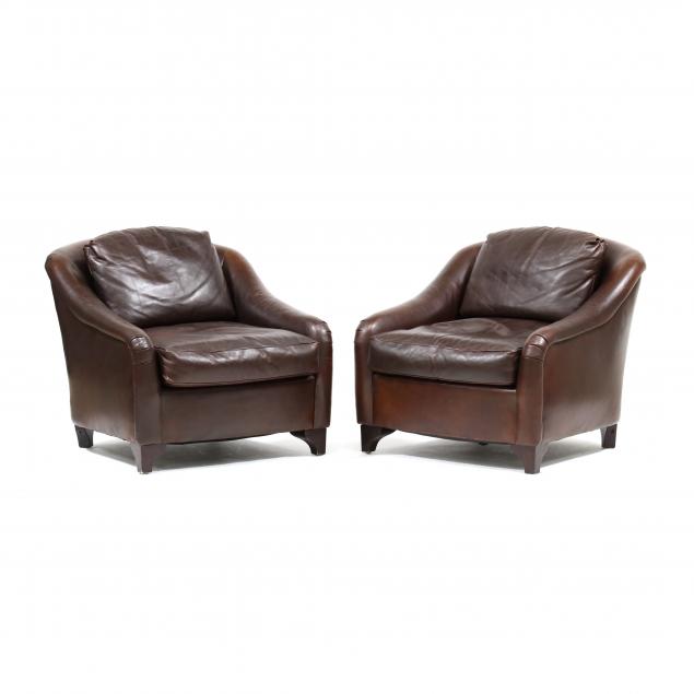 HENREDON, PAIR OF LEATHER UPHOLSTERED