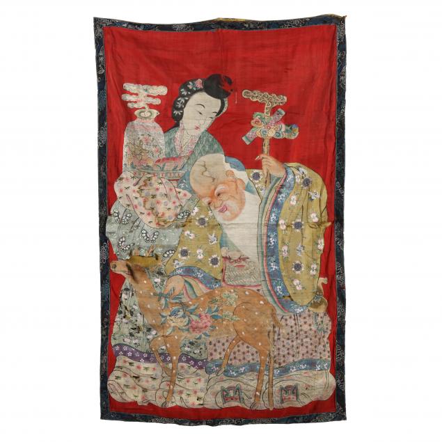 A LARGE CHINESE SILK HANGING  19th