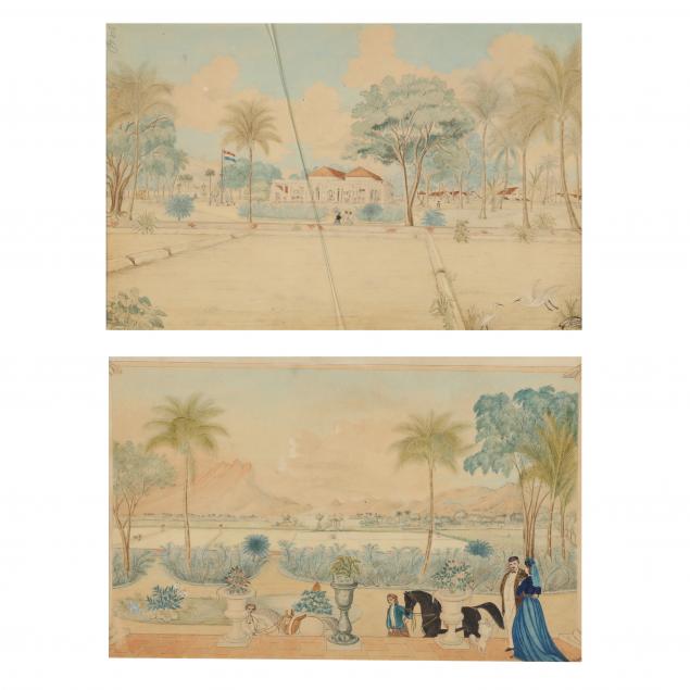 PAIR OF ANTIQUE WATERCOLOR SCENES