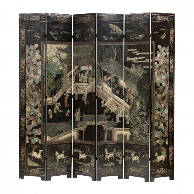 CHINESE SIX PANEL LARGE FLOOR SCREEN