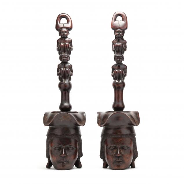 PAIR OF VINTAGE POLYNESIAN CARVED 3b338b