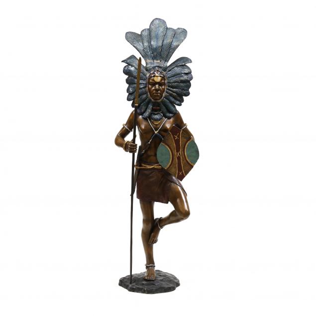 LARGE BRONZE STATUE OF AN AFRICAN WARRIOR