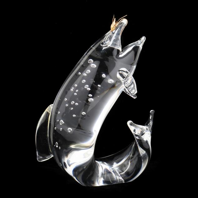 STEUBEN CRYSTAL AND 18KT GOLD TROUT 3b343a