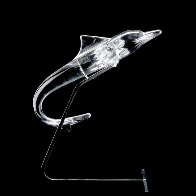 LARGE DAUM CRYSTAL DOLPHIN ON STAND