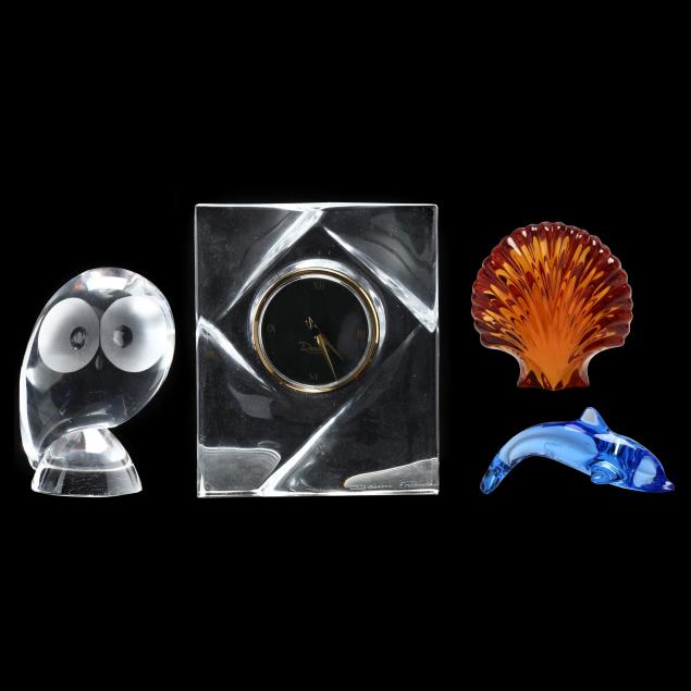 FOUR SIGNED CRYSTAL OBJECTS Including
