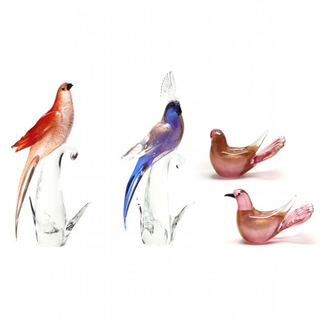 FOUR MURANO ART GLASS BIRDS Late
