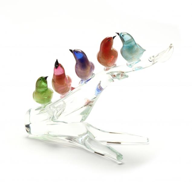 MURANO GLASS SCULPTURE OF BIRDS ON A