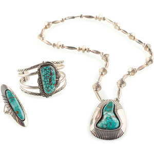 Navajo Silver and Turquoise Necklace  3b0d4c