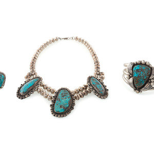 Navajo Silver and Turquoise Necklace  3b0de3