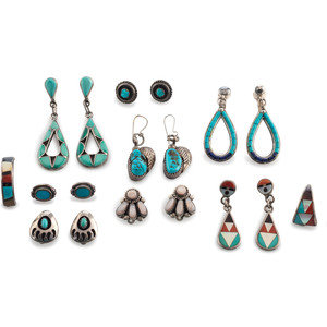 Navajo and Zuni Silver Earrings,