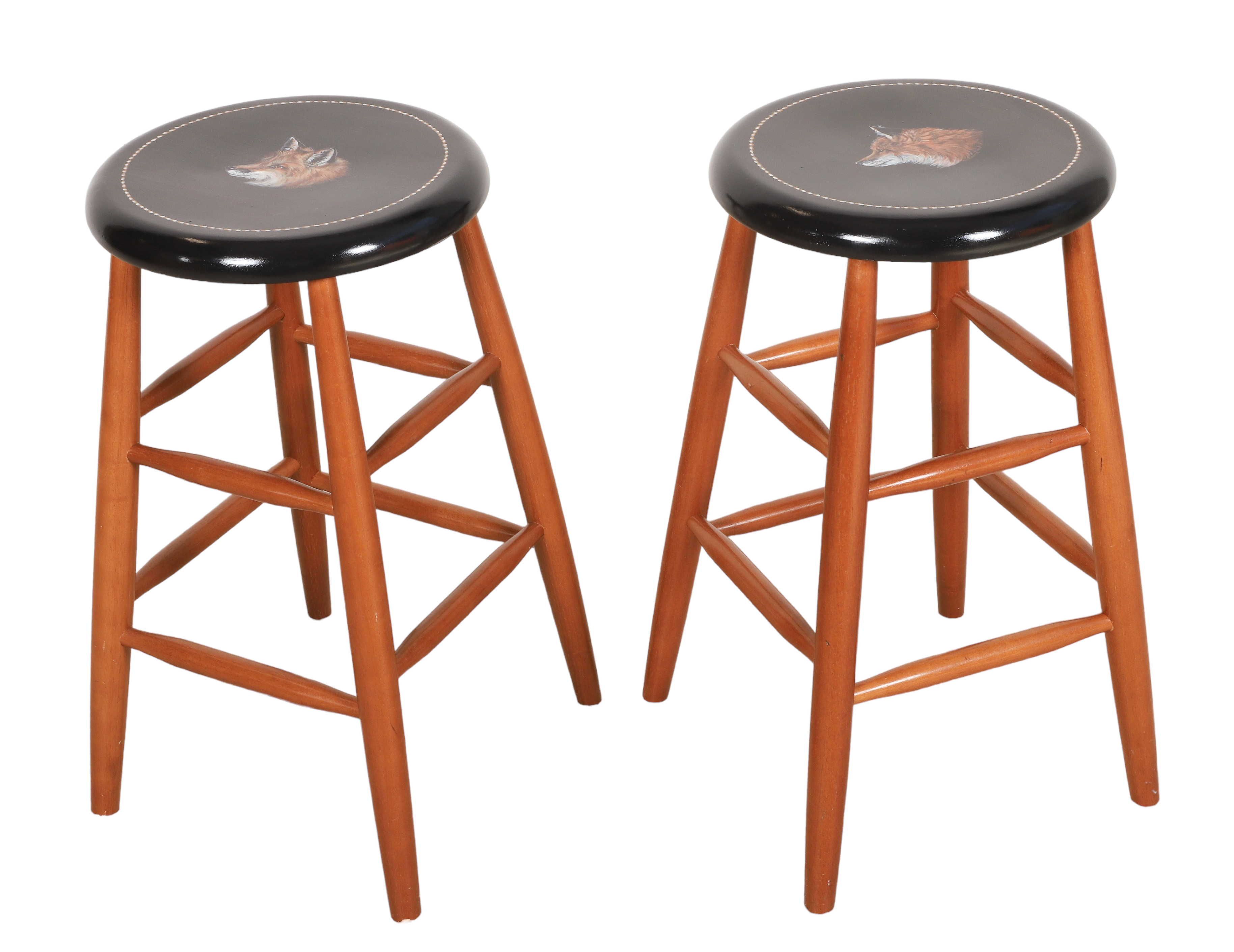 Pair cherry and painted barstools,
