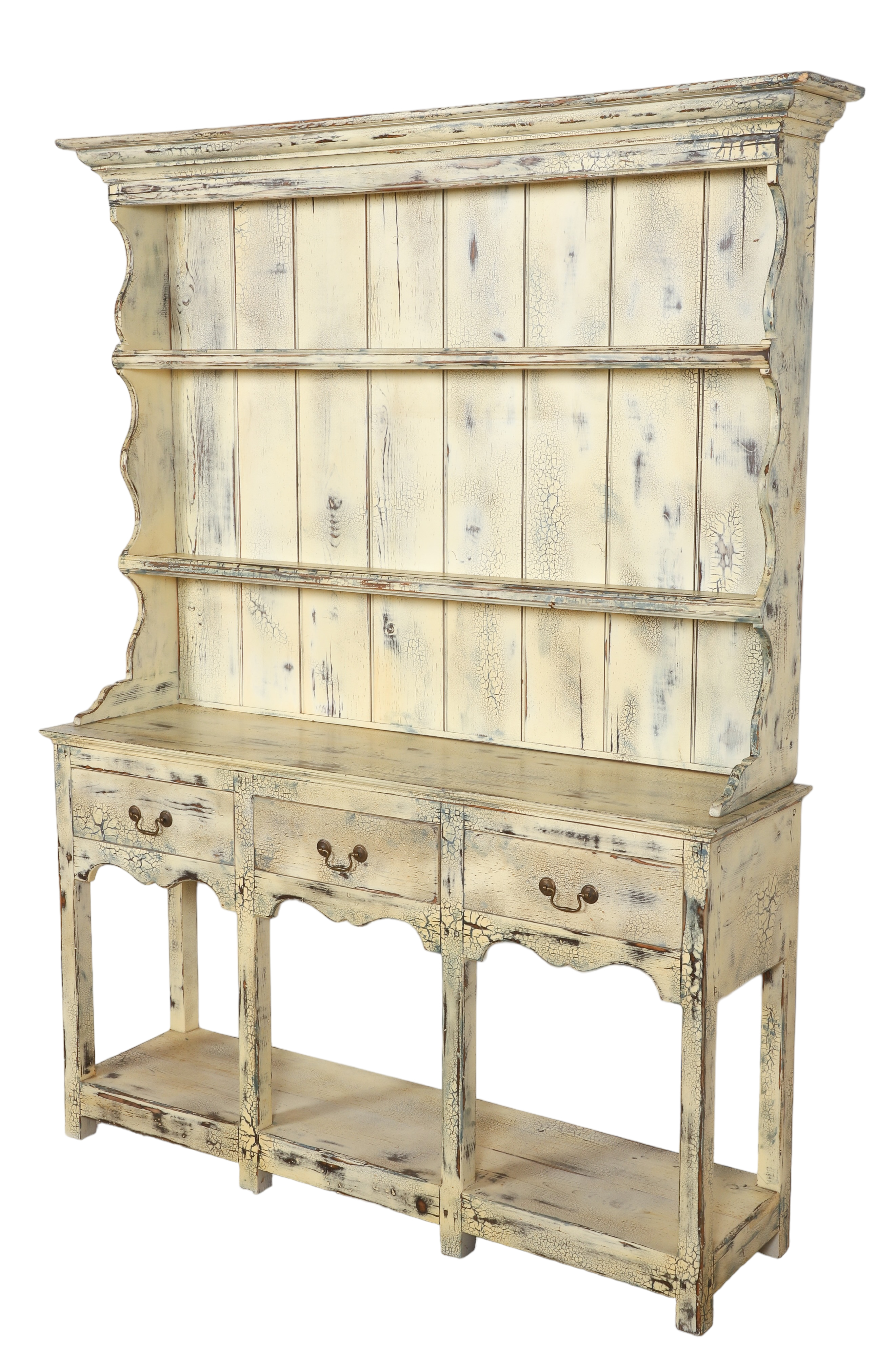Distressed painted 2-pc open cupboard,