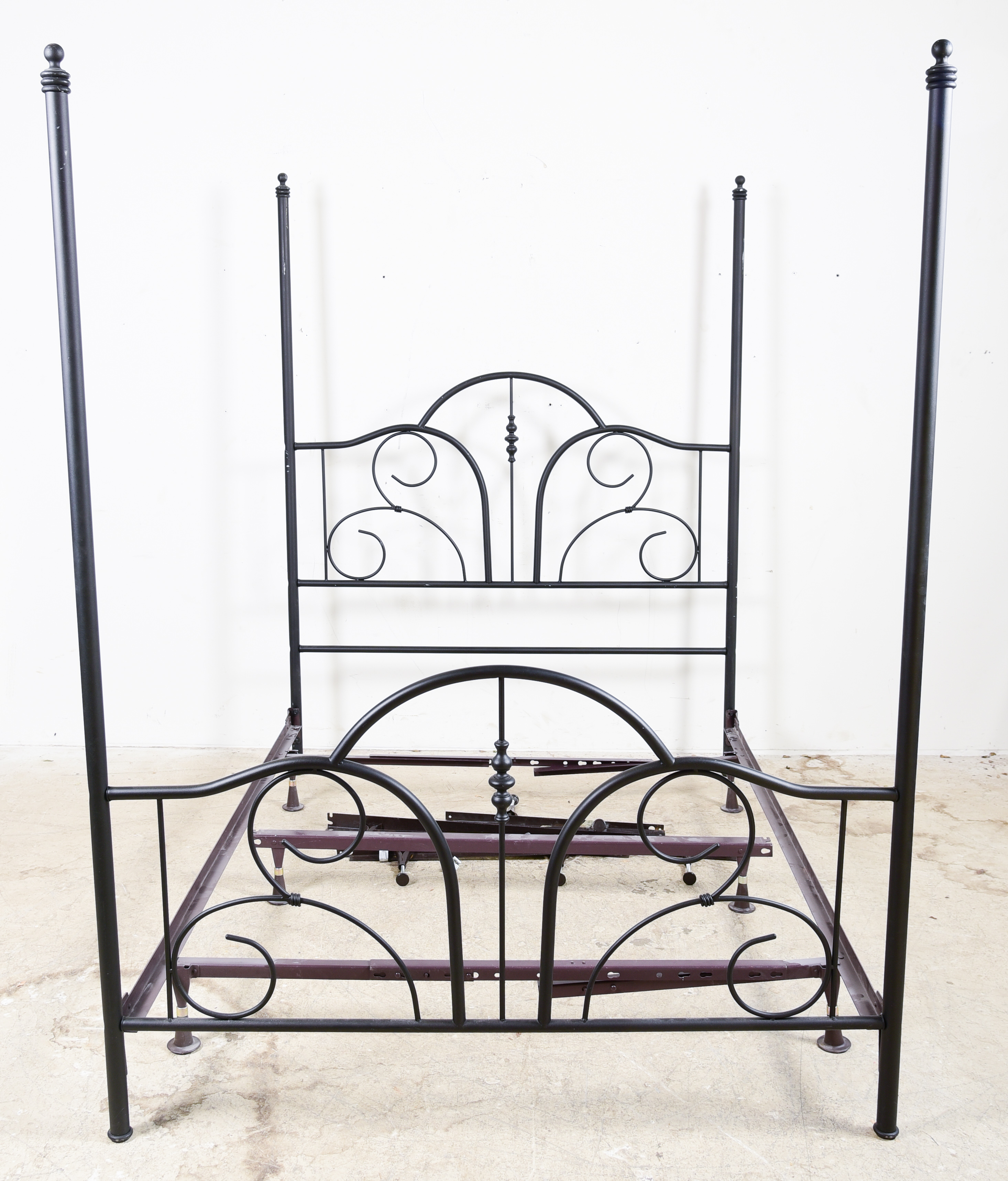 Ebonized metal Queen size 4-poster bed,