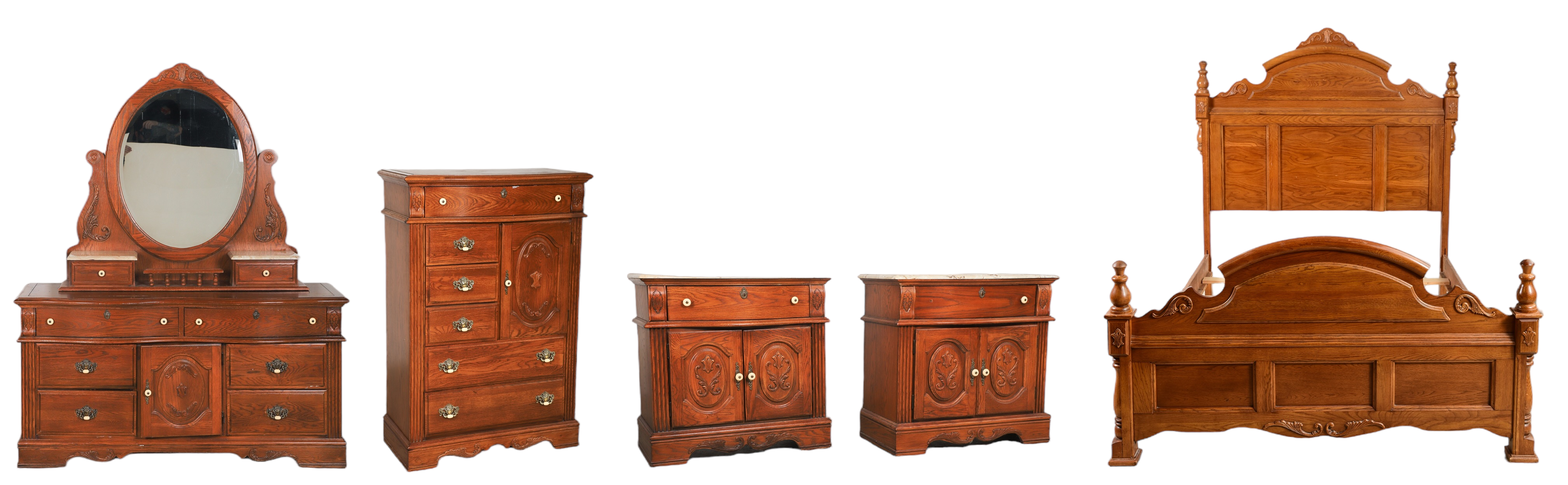 (5) pc Victorian style oak bedroom set,