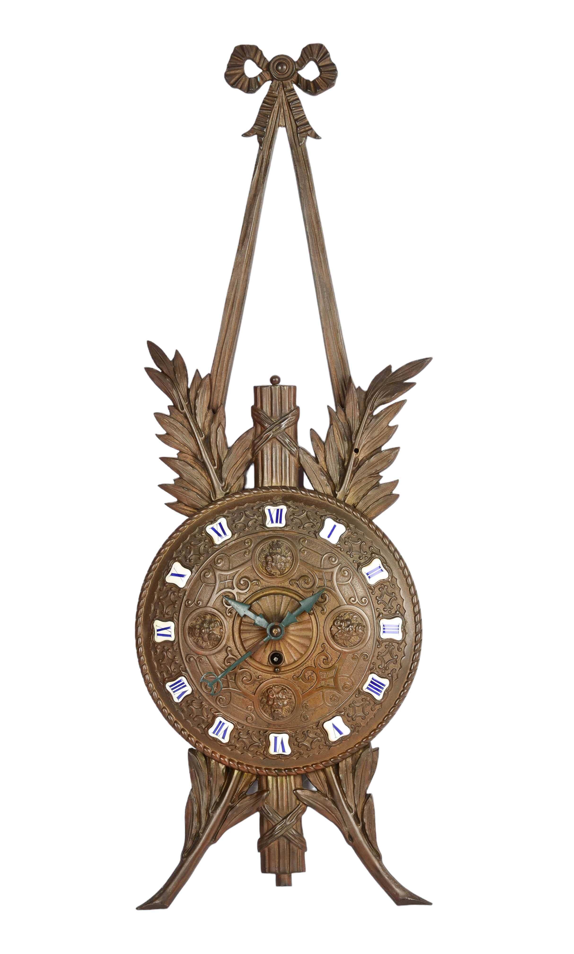 French hanging wall clock, in bronze