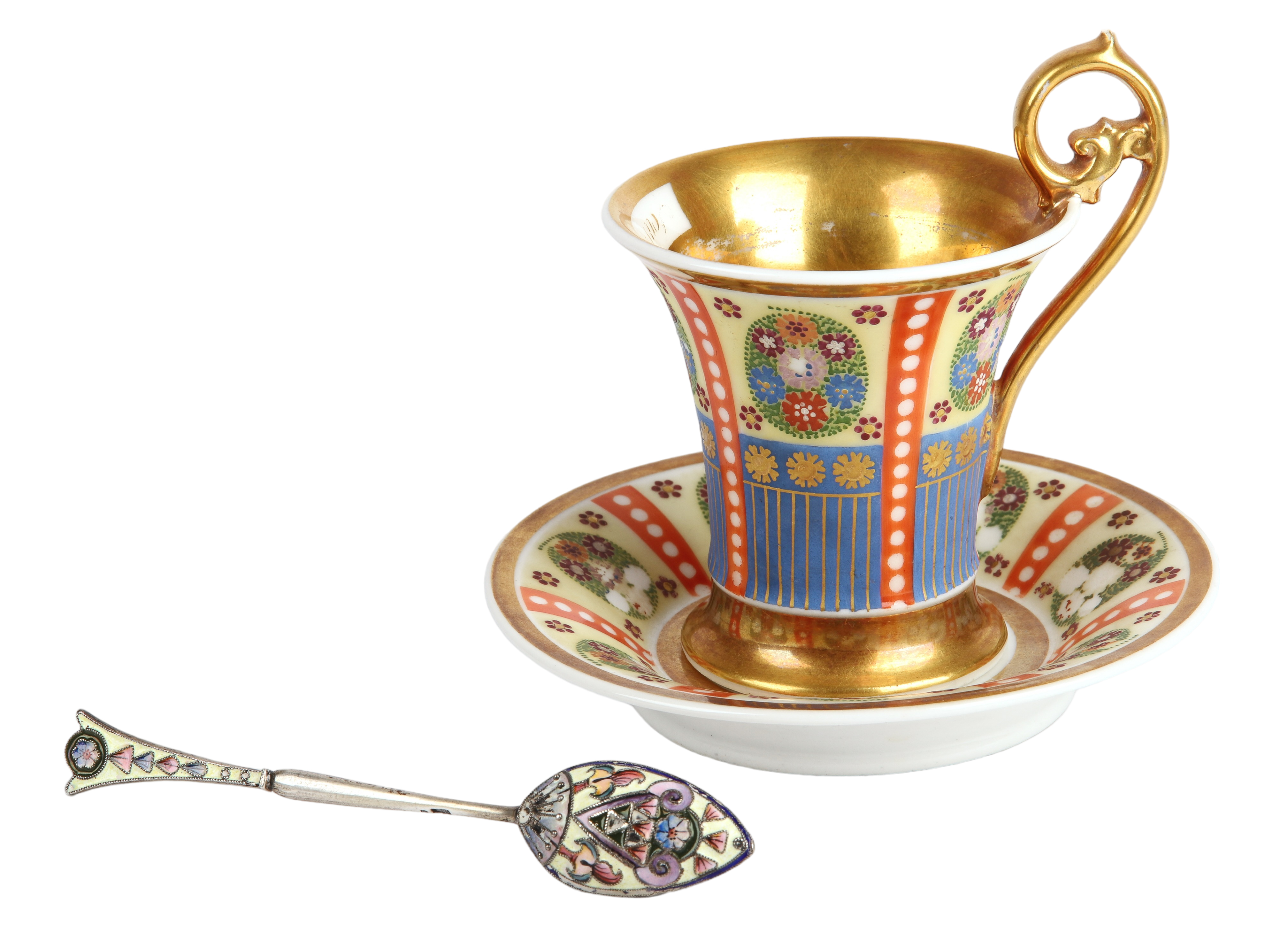 Russian Enameled Demitasse Spoon, Cup