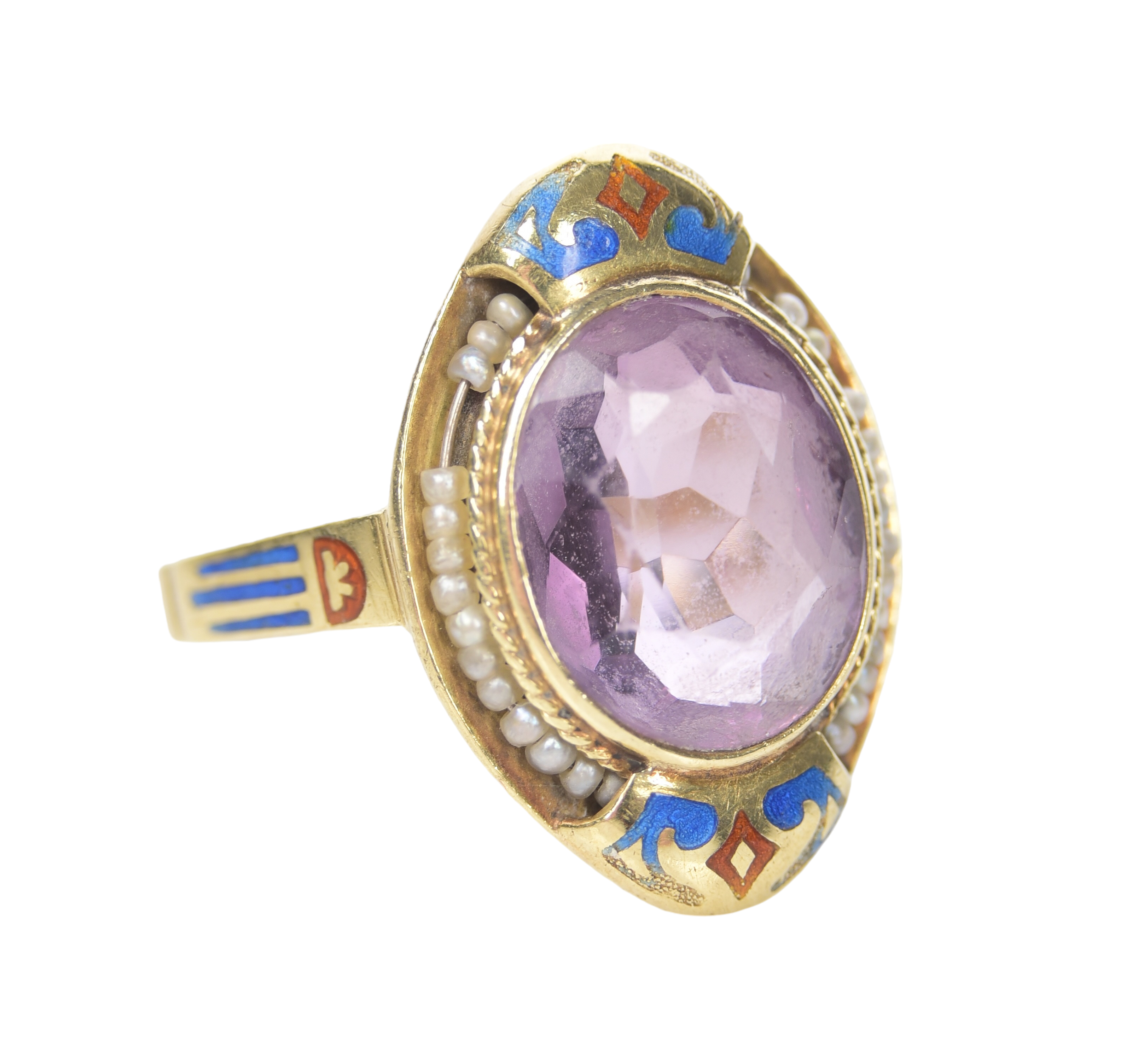 Art Deco amethyst, enamel and seed