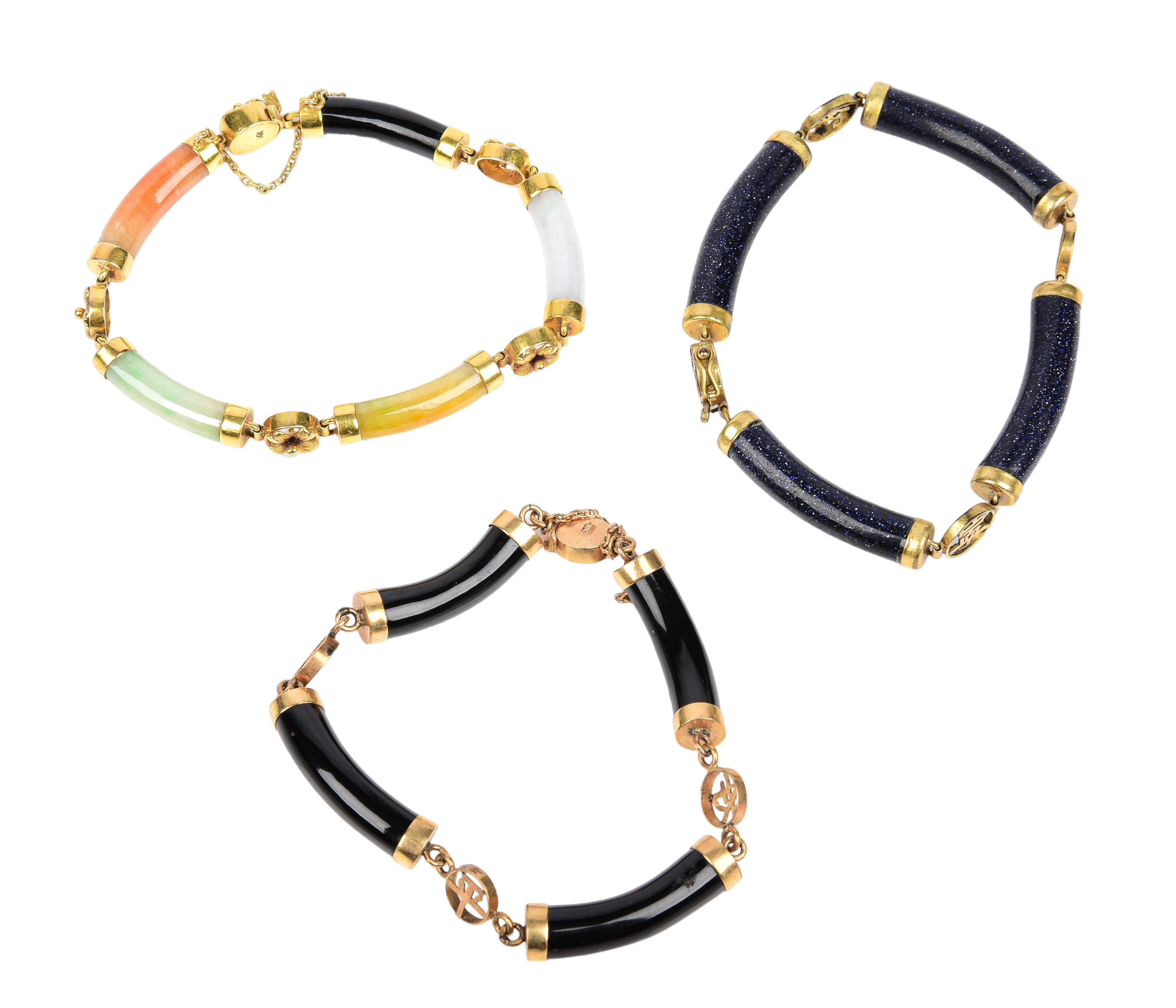 (3) 14K Yellow gold and stone bracelets,