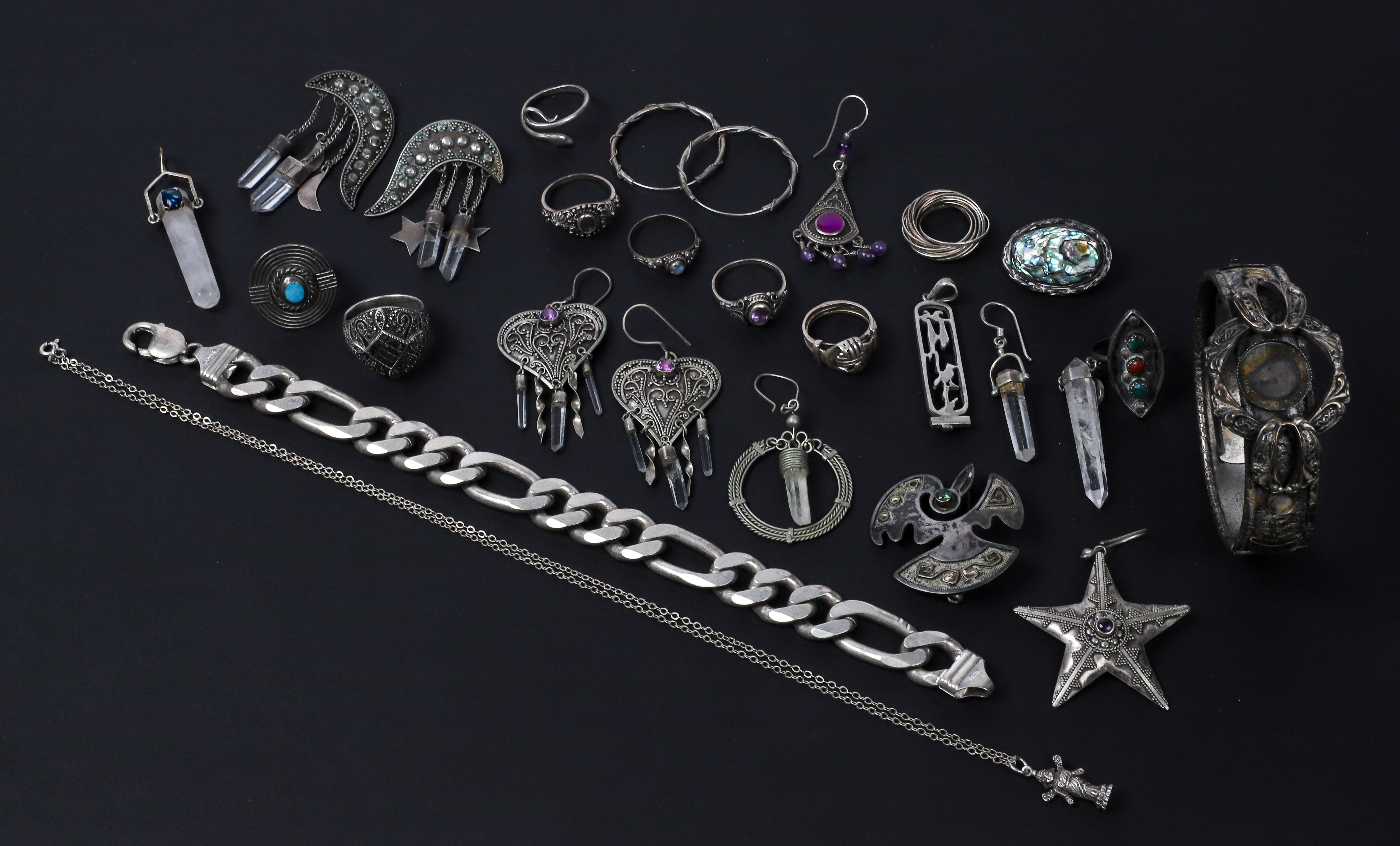 Vintage silver jewelry grouping to include