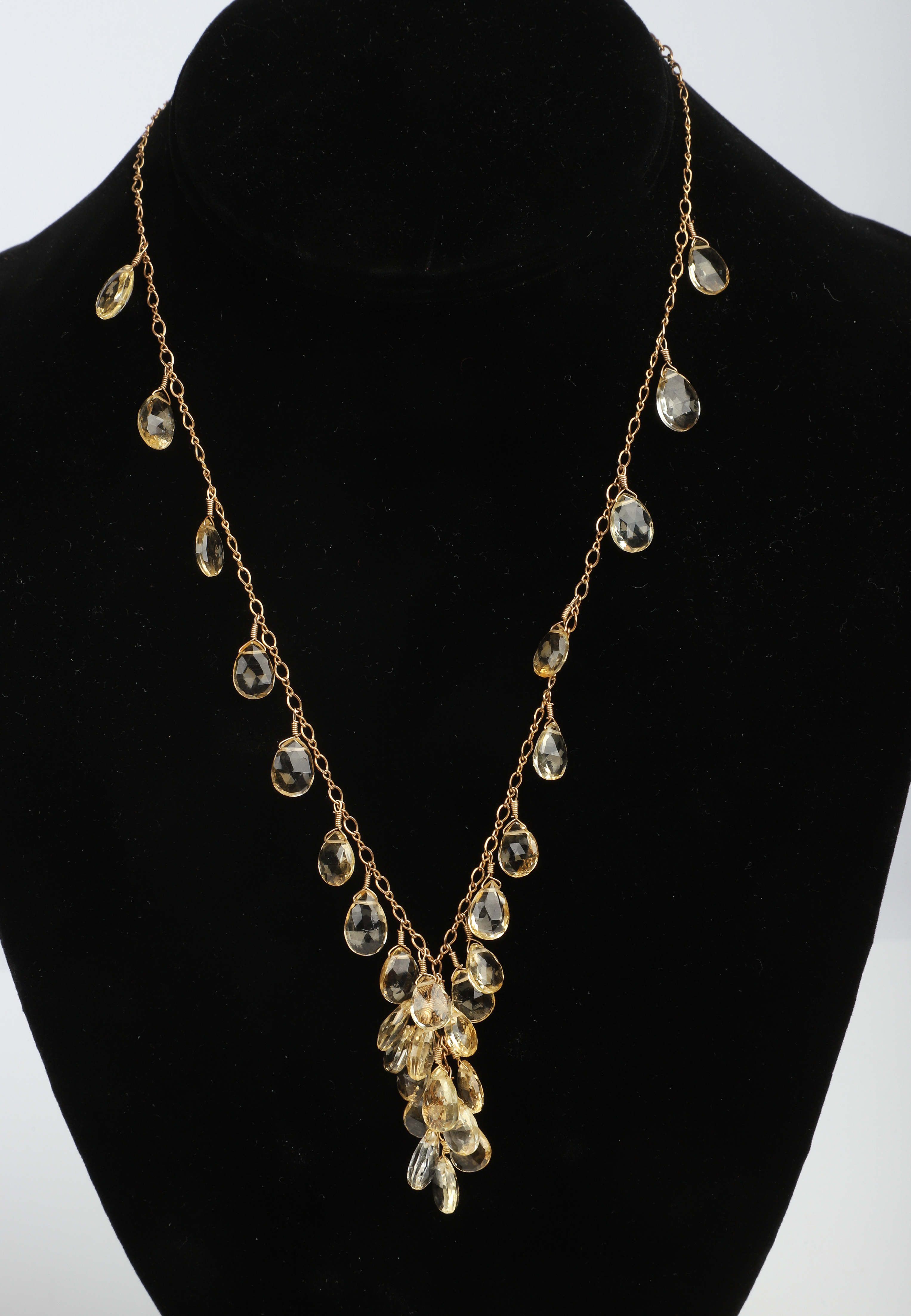 Citrine cluster necklace, on gold filled