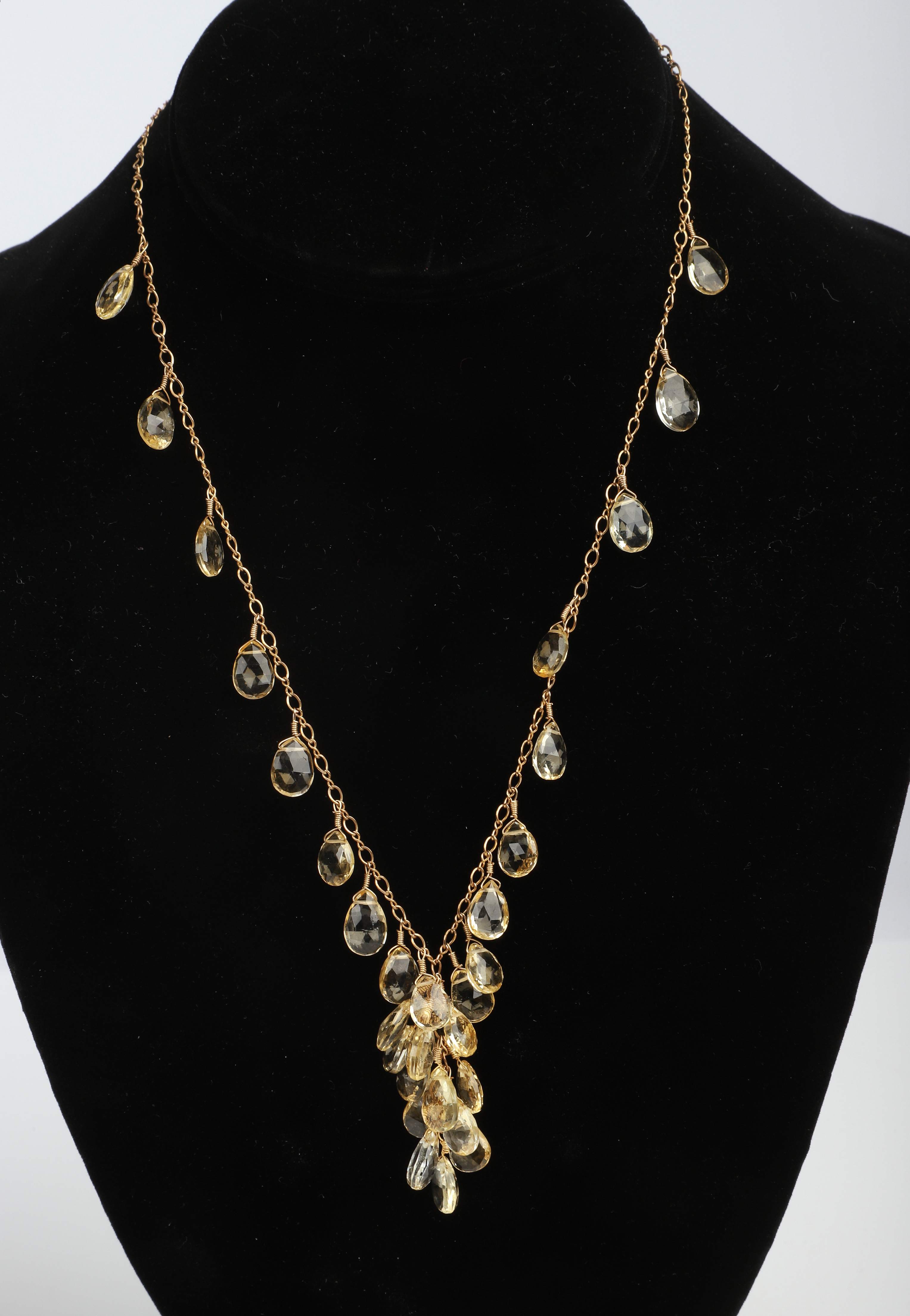 Citrine cluster necklace, on gold