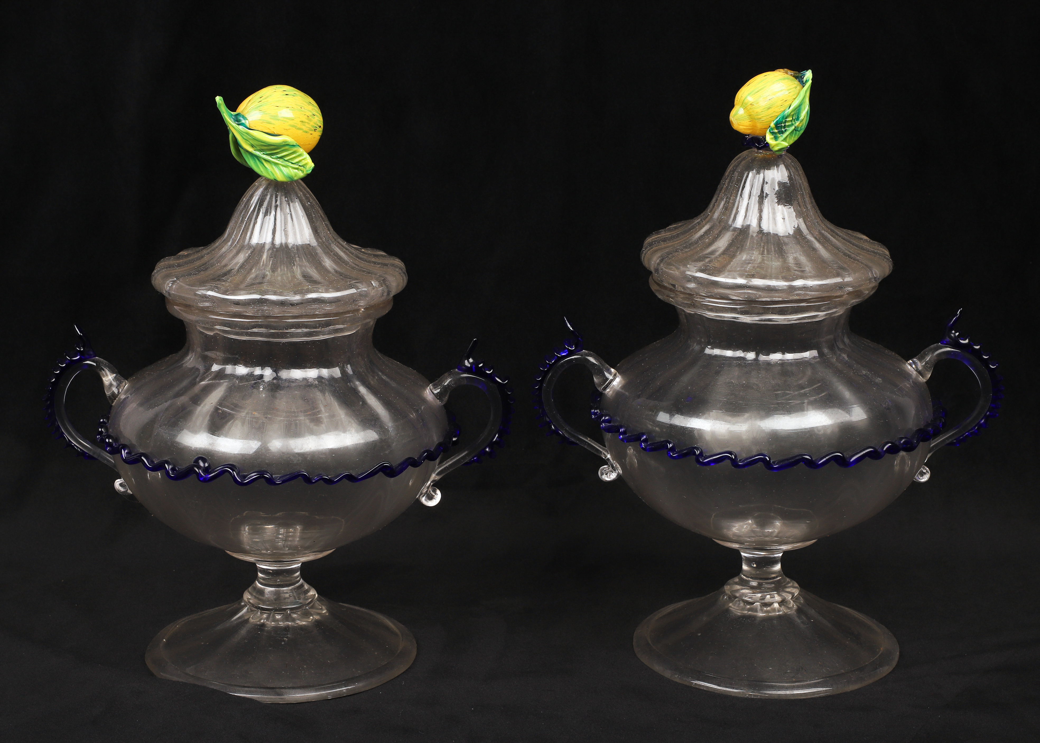 Pair of Venetian glass covered