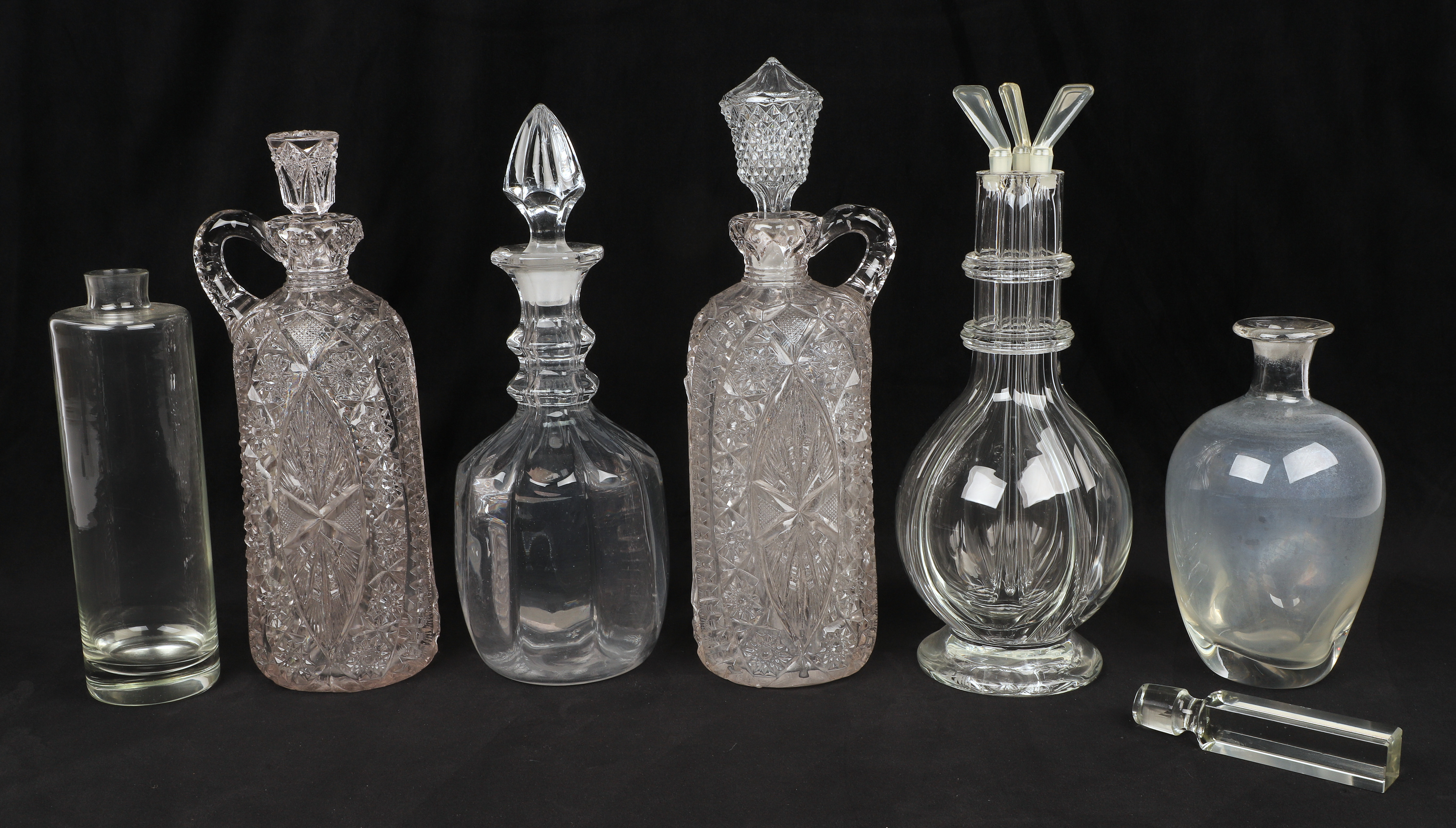 (6) Glass & crystal decanters,