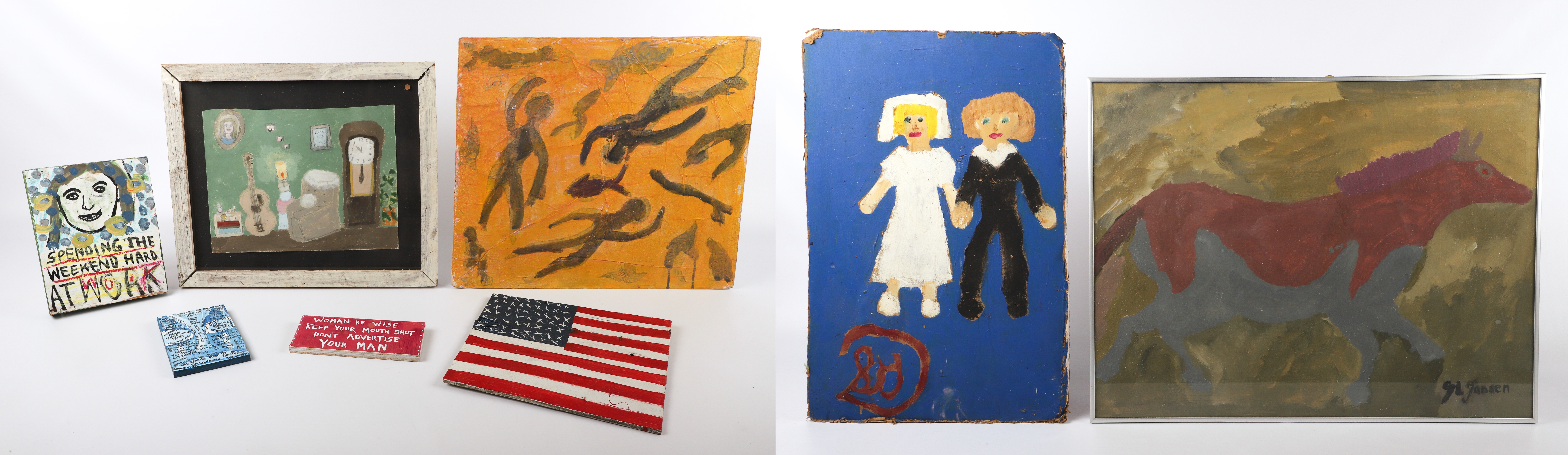 (8) Outsider art mixed media works to