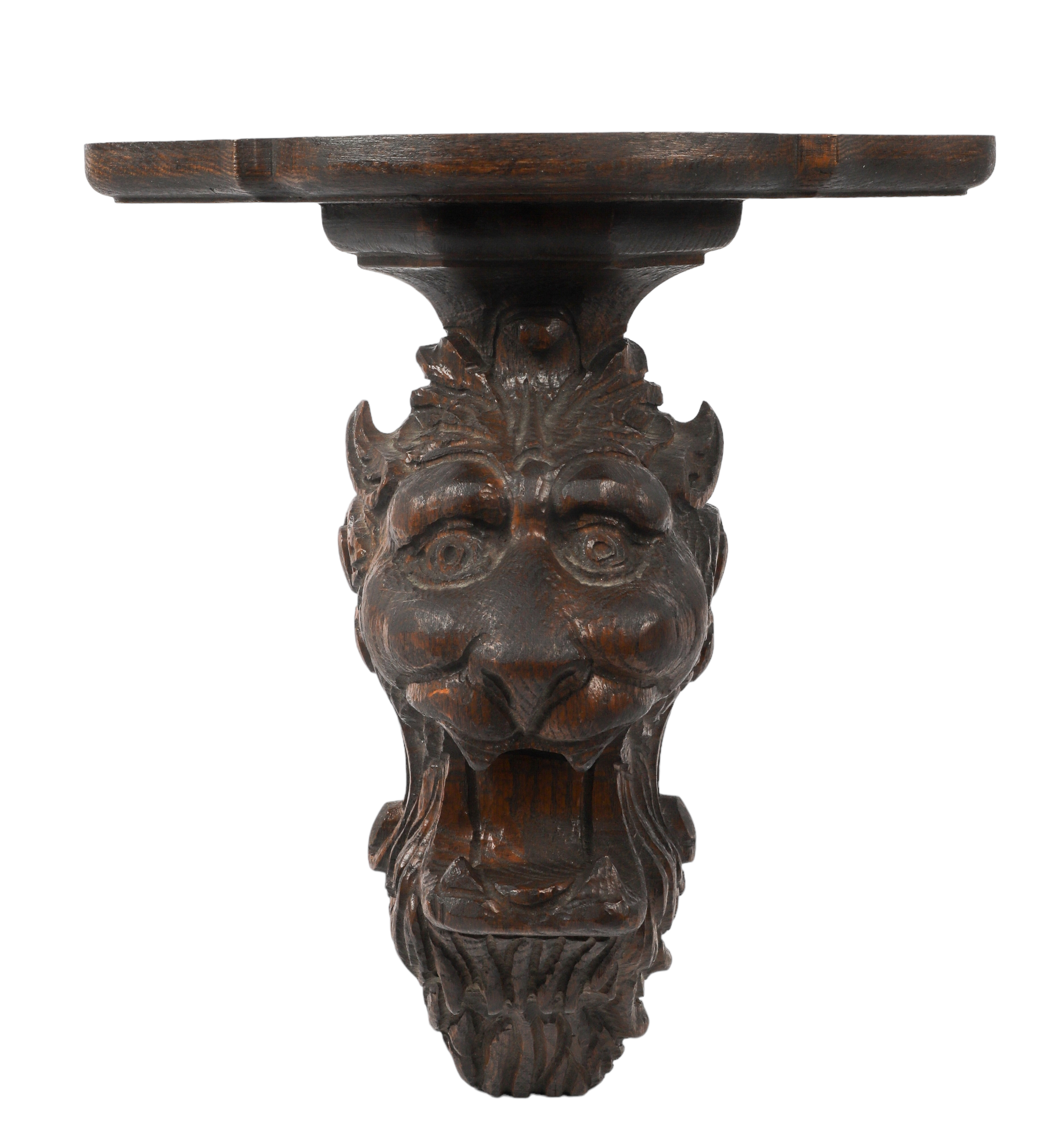 Carved Oak Lion Head Corbel Wall