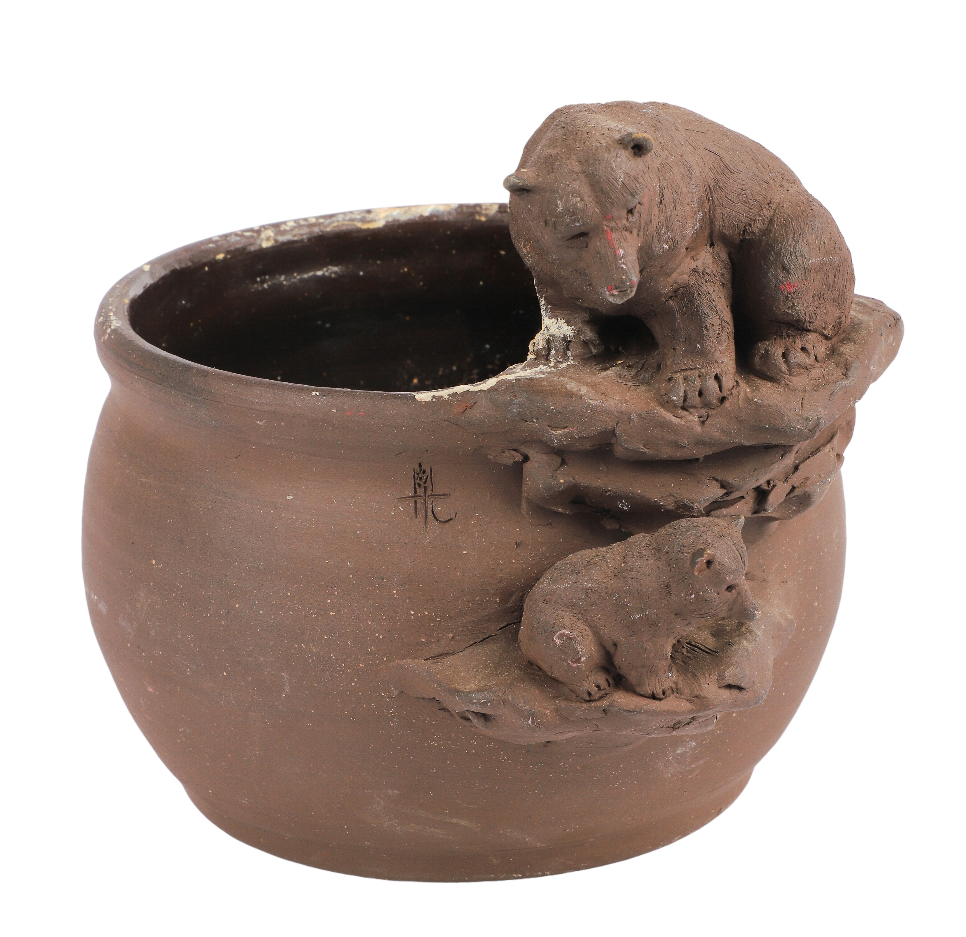 Polar bear pottery figural planter,