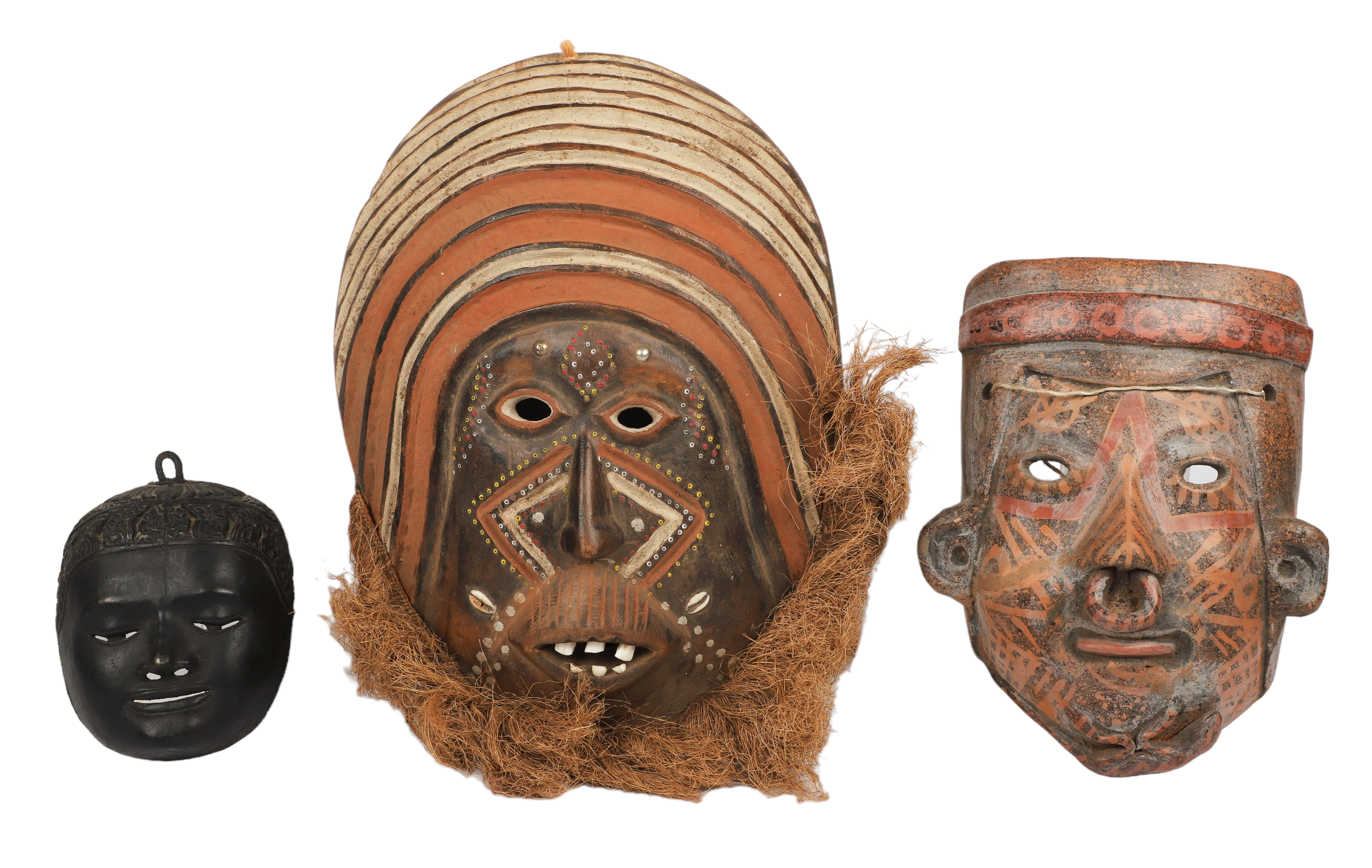 (3) Ethnic masks, c/o African carved