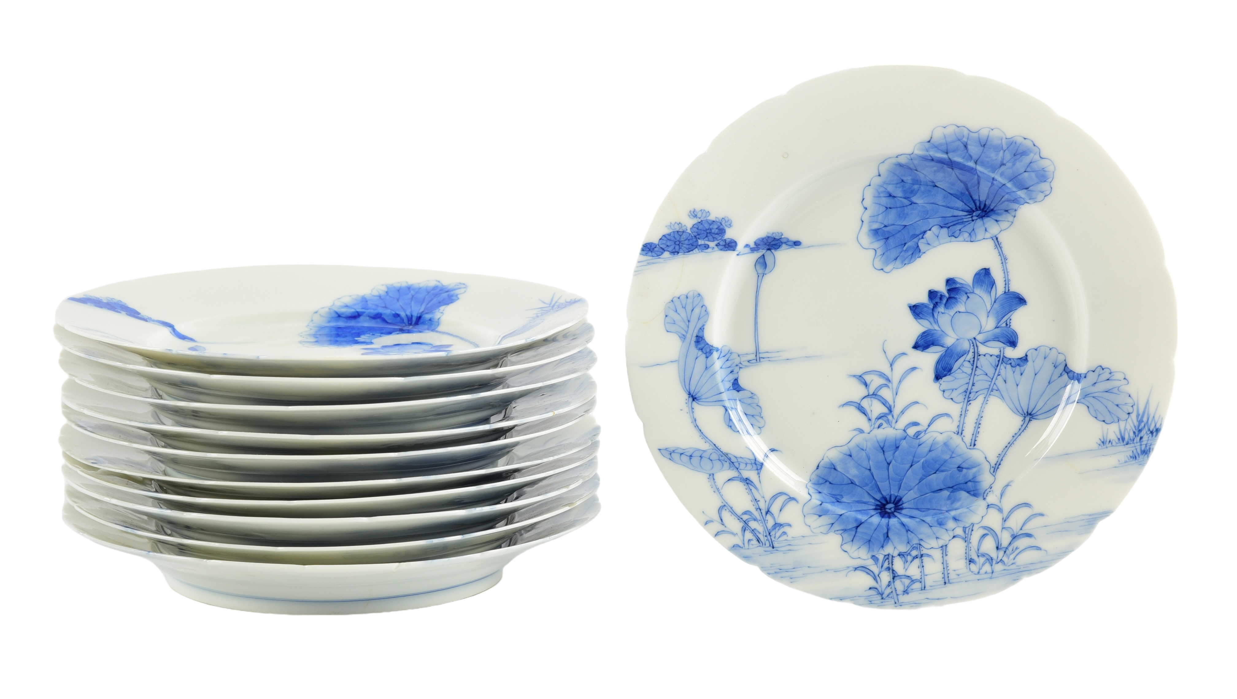 (11) Asian blue & white porcelain plates,
