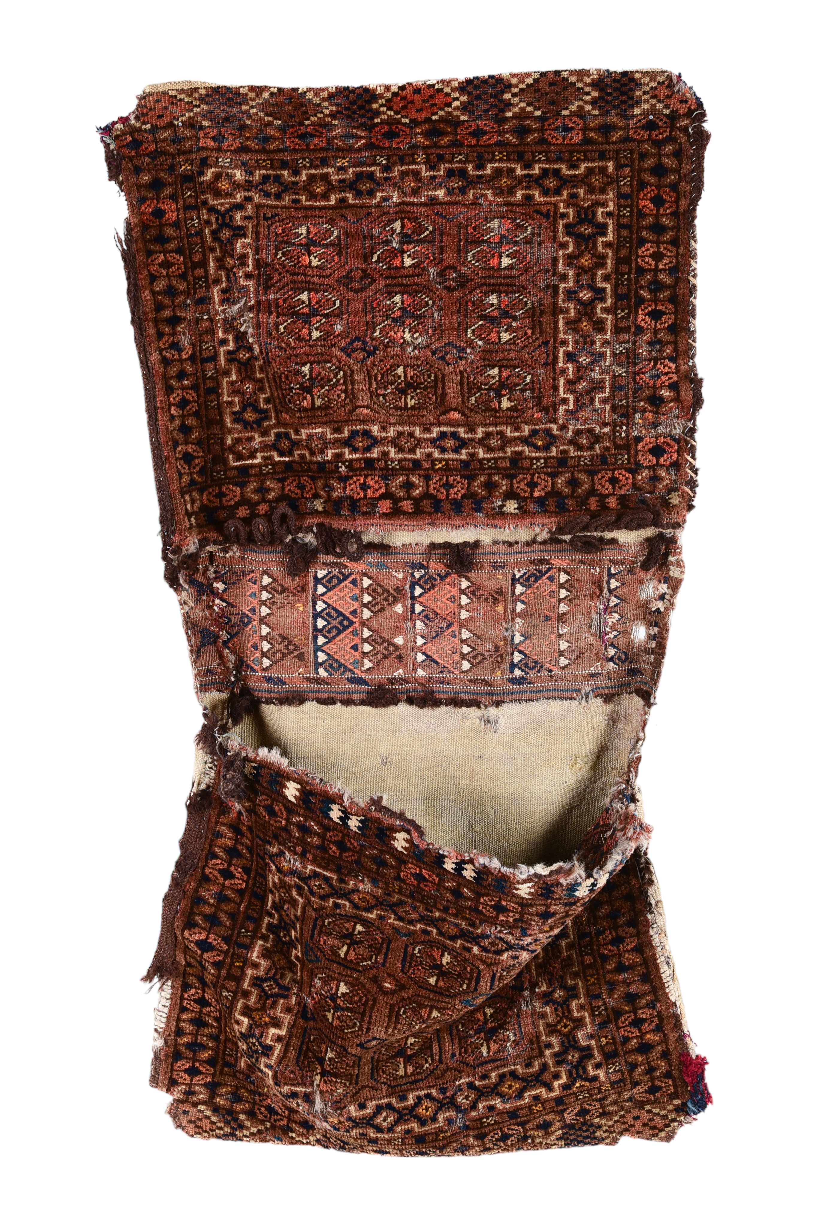 Hooked rug double saddle bag, 23-1/2"