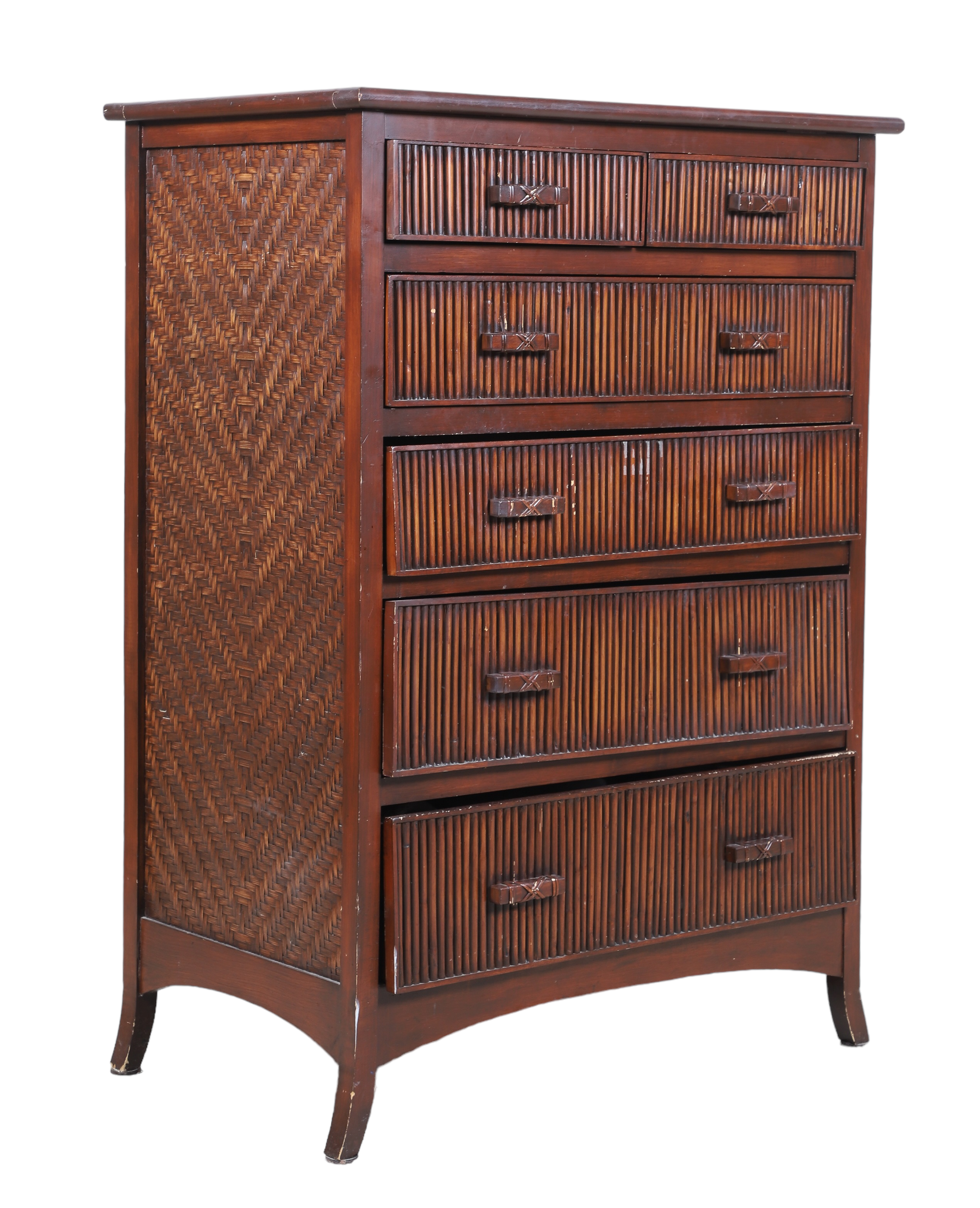 Faux bamboo and woven highchest,